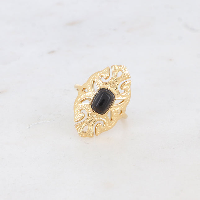 Bague Sélina - rosace ajourée et pierre naturelle