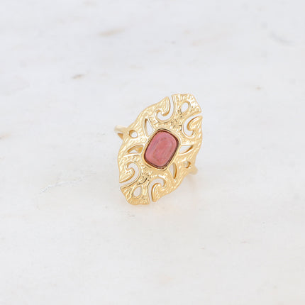 Bague Sélina - rosace ajourée et pierre naturelle
