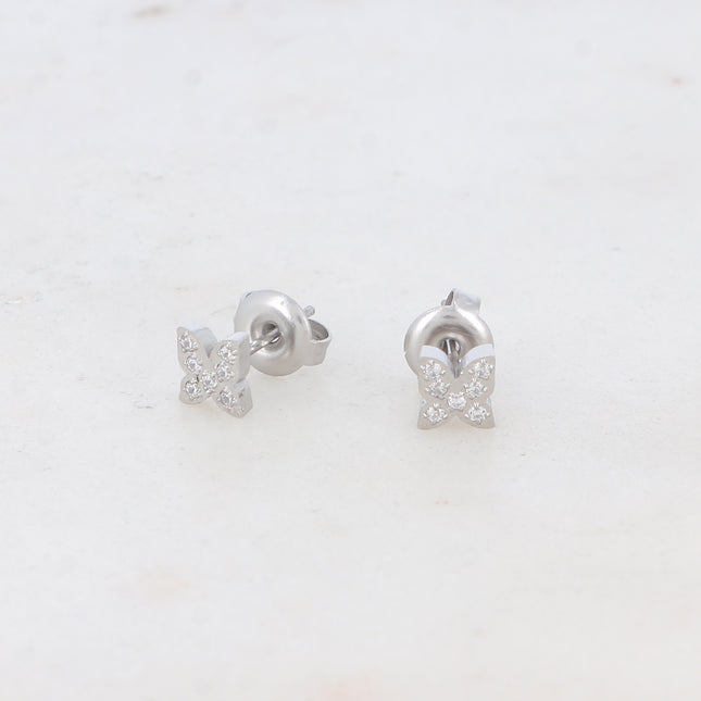 Stud earrings - butterfly and zirconium oxides