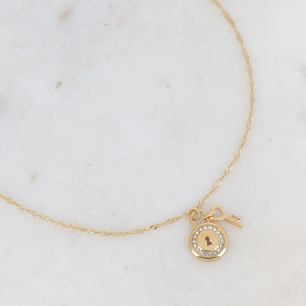Collier - cadenas oxydes de zirconium et clef coeur
