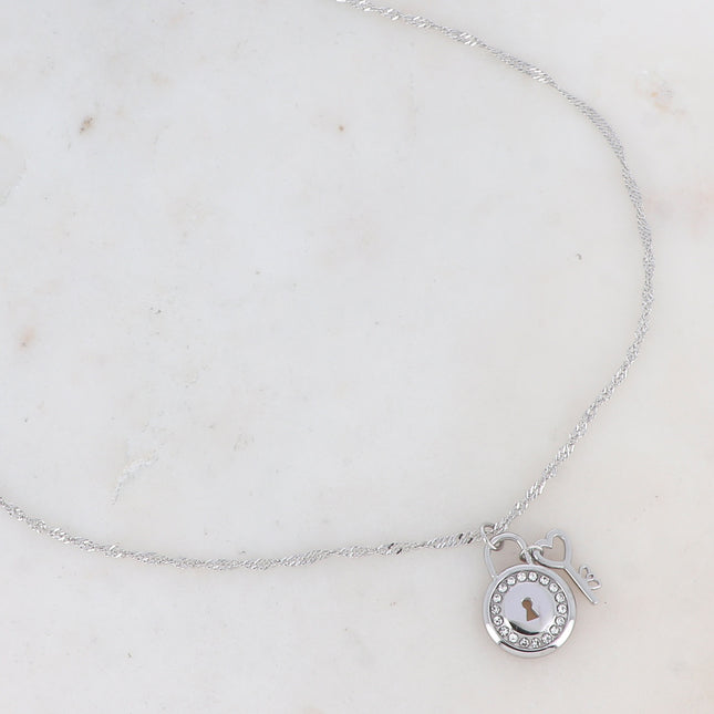 Collier - cadenas oxydes de zirconium et clef coeur