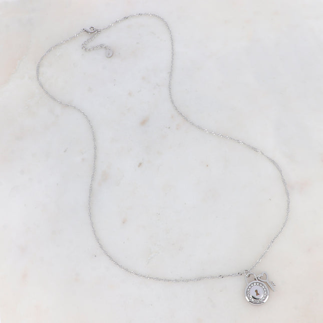 Collier - cadenas oxydes de zirconium et clef coeur