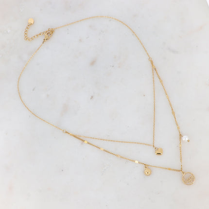 Collier Océane - 2 rangs, "happy", coeur et breloques