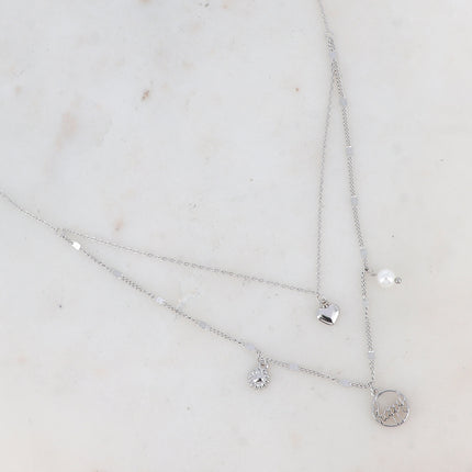 Collier Océane - 2 rangs, "happy", coeur et breloques