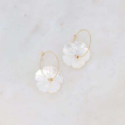 Farah Creole Earrings - 2.5CM - Mother-of-Pearl Flower