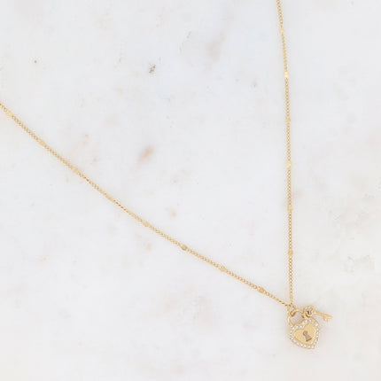 Collier Amalia - clef et cadenas coeur, oxydes de zirconium