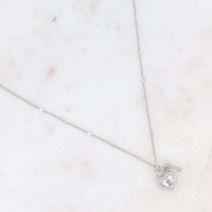 Collier Amalia - clef et cadenas coeur, oxydes de zirconium