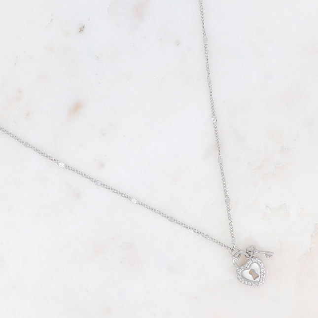 Collier Amalia - clef et cadenas coeur, oxydes de zirconium
