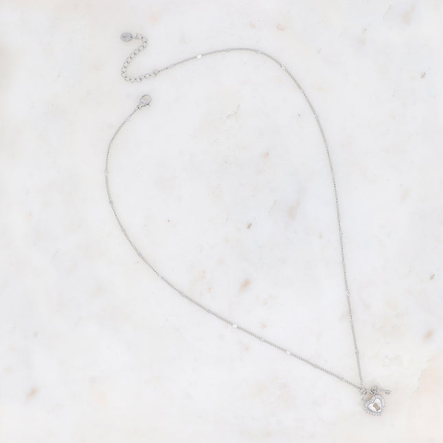 Collier Amalia - clef et cadenas coeur, oxydes de zirconium