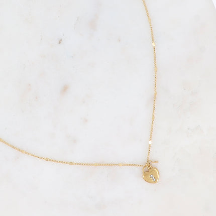 Collier - clef et cadenas coeur, oxydes de zirconium