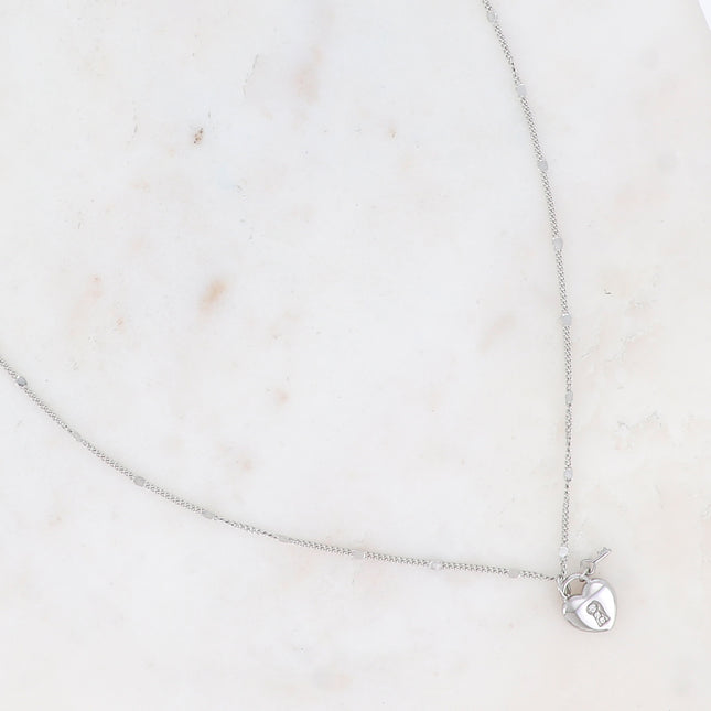 Collier - clef et cadenas coeur, oxydes de zirconium