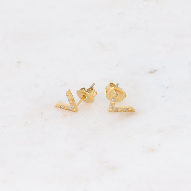 Stud earrings - V with zirconium oxides