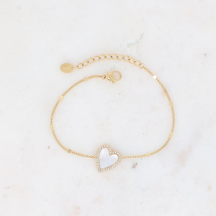 Bracelet - coeur émaillé et oxydes de zirconium