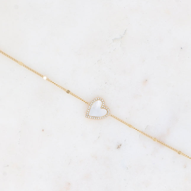 Bracelet - enameled heart and cubic zirconia