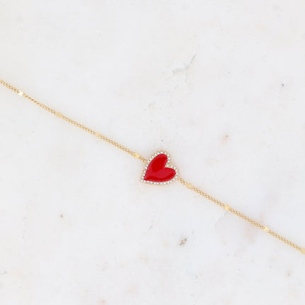 Bracelet - coeur émaillé et oxydes de zirconium