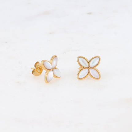 Boucles puces Gwendoline - trèfle et pierre naturelle