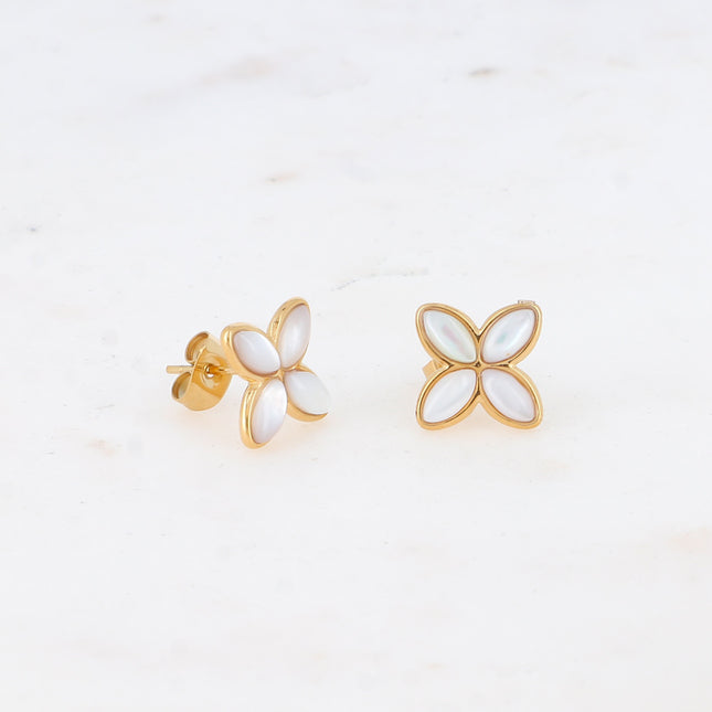 Gwendoline stud earrings - clover and natural stone