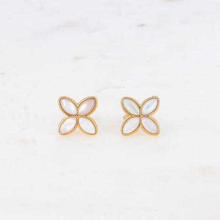 Boucles puces Gwendoline - trèfle et pierre naturelle