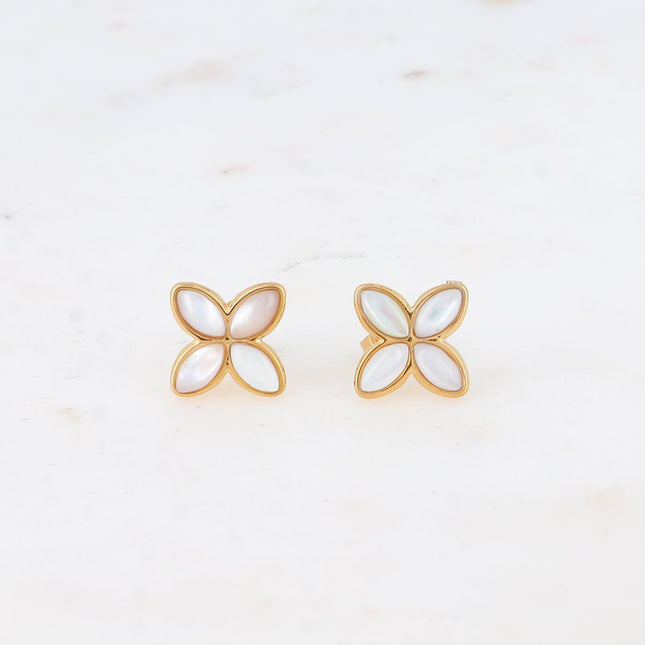 Gwendoline stud earrings - clover and natural stone
