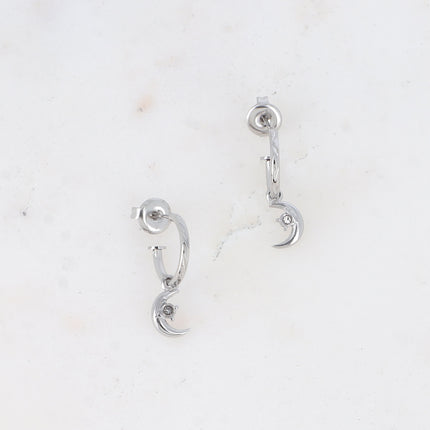 Creole earrings - moon and zirconium oxide