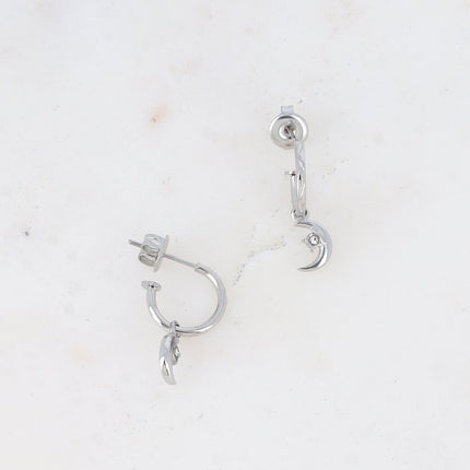 Creole earrings - moon and zirconium oxide