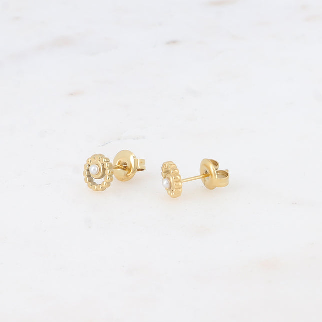 Stud earrings - circle and mini pearl ball