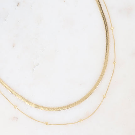 Collier 2 rangs Imane - maille miroir et boules