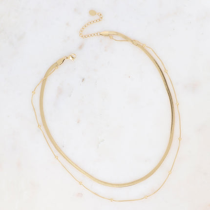 Collier 2 rangs Imane - maille miroir et boules