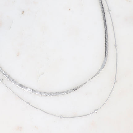Collier 2 rangs Imane - maille miroir et boules