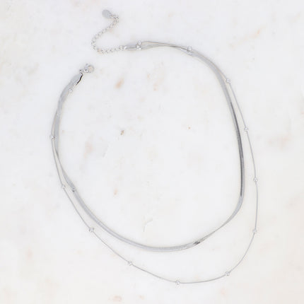Collier 2 rangs Imane - maille miroir et boules