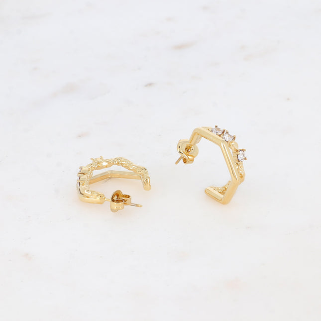 Ewan Creole earrings - smooth and braided hexagonal ring, zirconium oxides