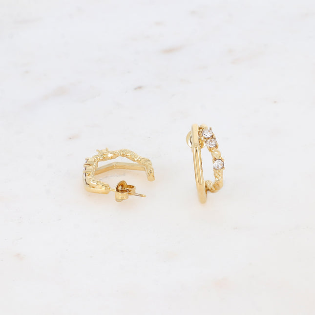 Ewan Creole earrings - smooth and braided hexagonal ring, zirconium oxides