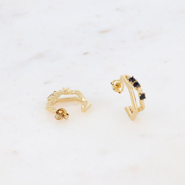 Ewan Creole earrings - smooth and braided hexagonal ring, zirconium oxides