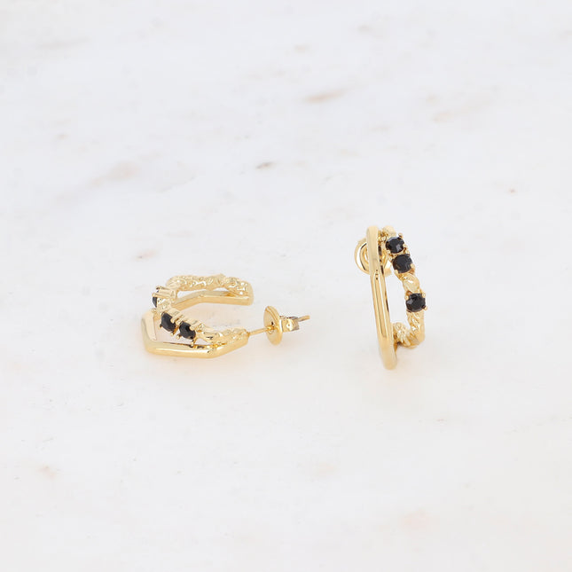 Ewan Creole earrings - smooth and braided hexagonal ring, zirconium oxides
