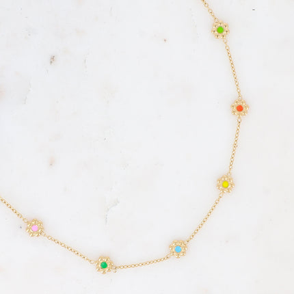 Collier Margueritine - fleurs et émail bi-face