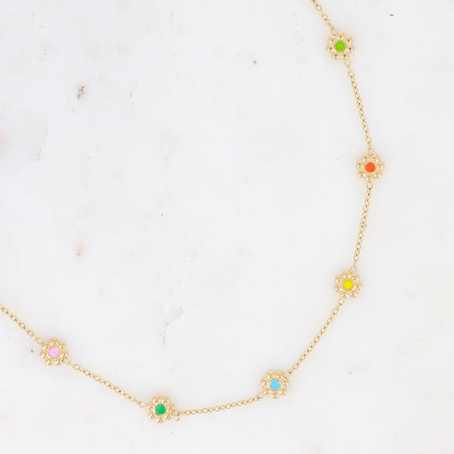 Collier Margueritine - fleurs et émail bi-face