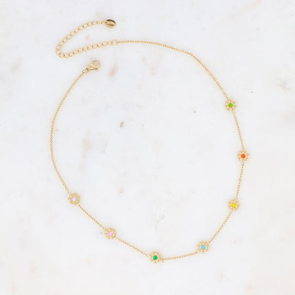 Collier Margueritine - fleurs et émail bi-face