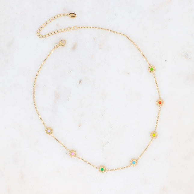 Collier Margueritine - fleurs et émail bi-face