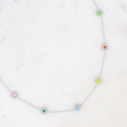 Collier Margueritine - fleurs et émail bi-face