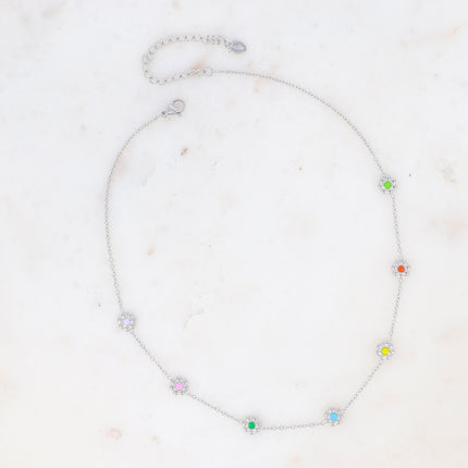 Collier Margueritine - fleurs et émail bi-face
