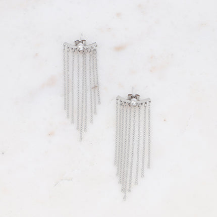 Asline stud earrings - crystal and inset of 9 dangling chains