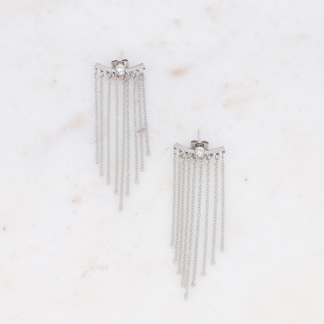 Boucles puces Asline - cristal et empiècement de 9 chaînes pendantes