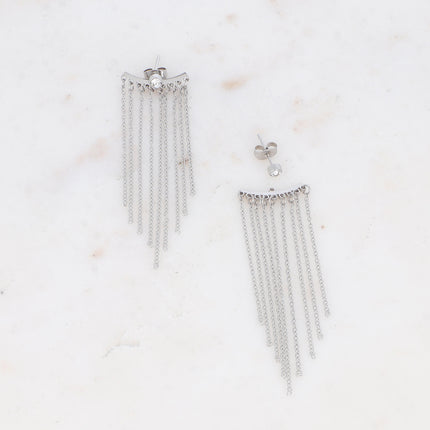 Asline stud earrings - crystal and inset of 9 dangling chains
