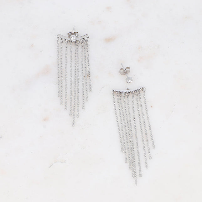 Boucles puces Asline - cristal et empiècement de 9 chaînes pendantes