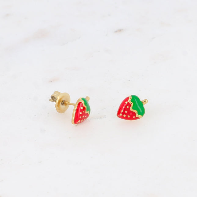 Enamel strawberry stud earrings