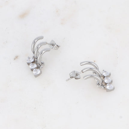 Boucles puces - 3 anneaux et 3 cristaux coeur