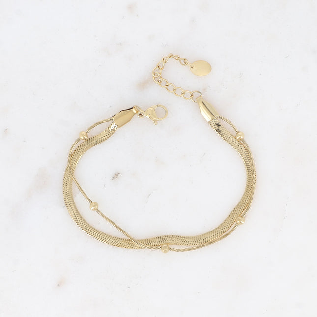 Bracelet 2 rangs Imane - maille miroir et boules