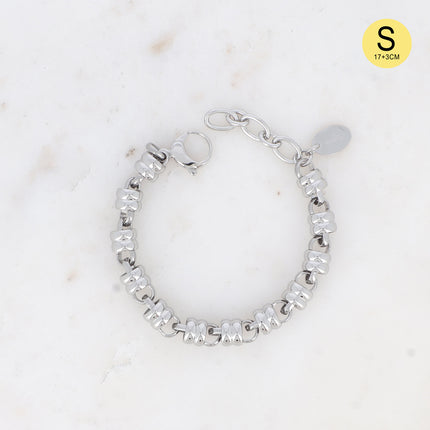 Bracelet UNISEX - anneau double et maille ronde traversante 20 cm