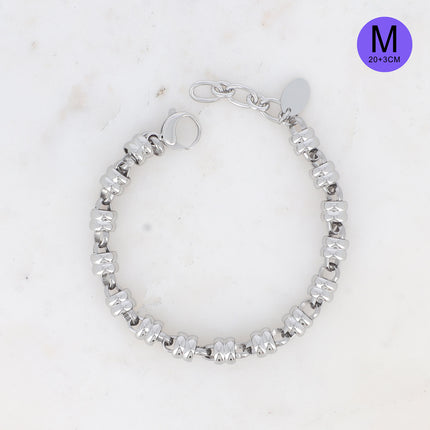 Bracelet UNISEX - anneau double et maille ronde traversante 23 cm