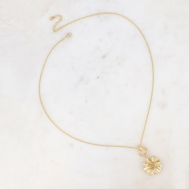 Collier Aiza - anneau texturé et fleur
